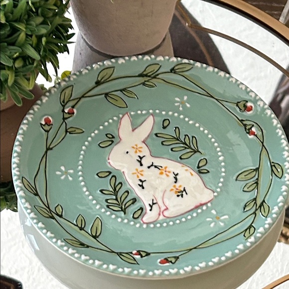 NEW! Vintage Inspired Shabby Chic Ceramic Floral Bunny Serving Plate - Picture 7 of 8